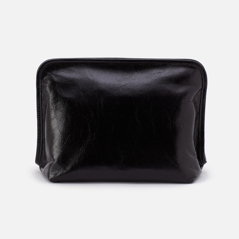 Beauty Large Cosmetic Pouch In Polished Leather - Black