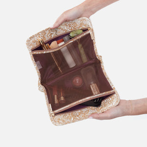 Beauty Large Cosmetic Pouch In Printed Leather - Gilded Petals