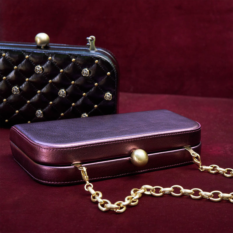 Lauren Minaudiere In Metallic Leather - Frosted Plum