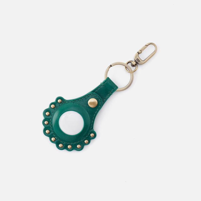 Scalloped Key Fob In Polished Leather - Alpine Green