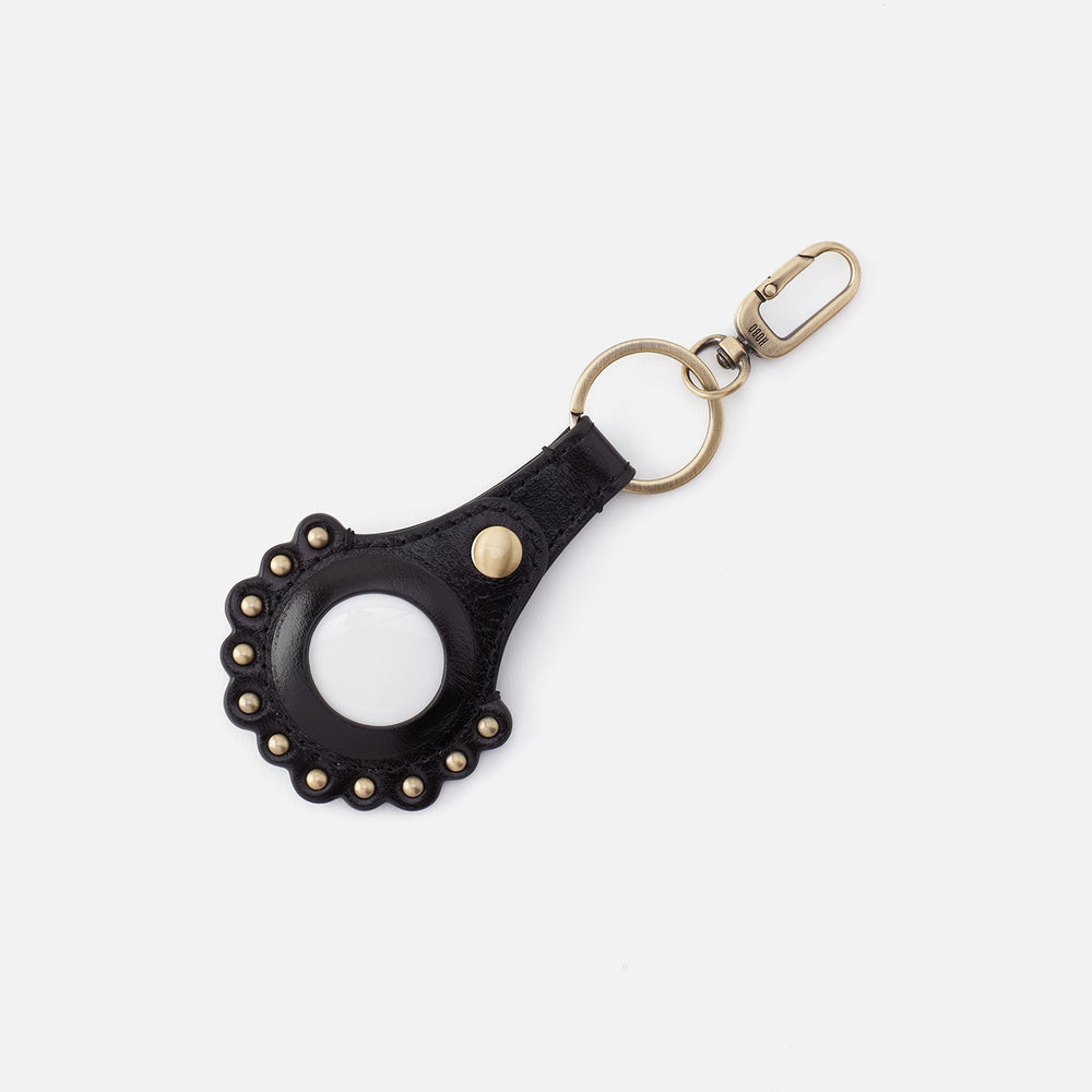 Scalloped Key Fob In Polished Leather - Black