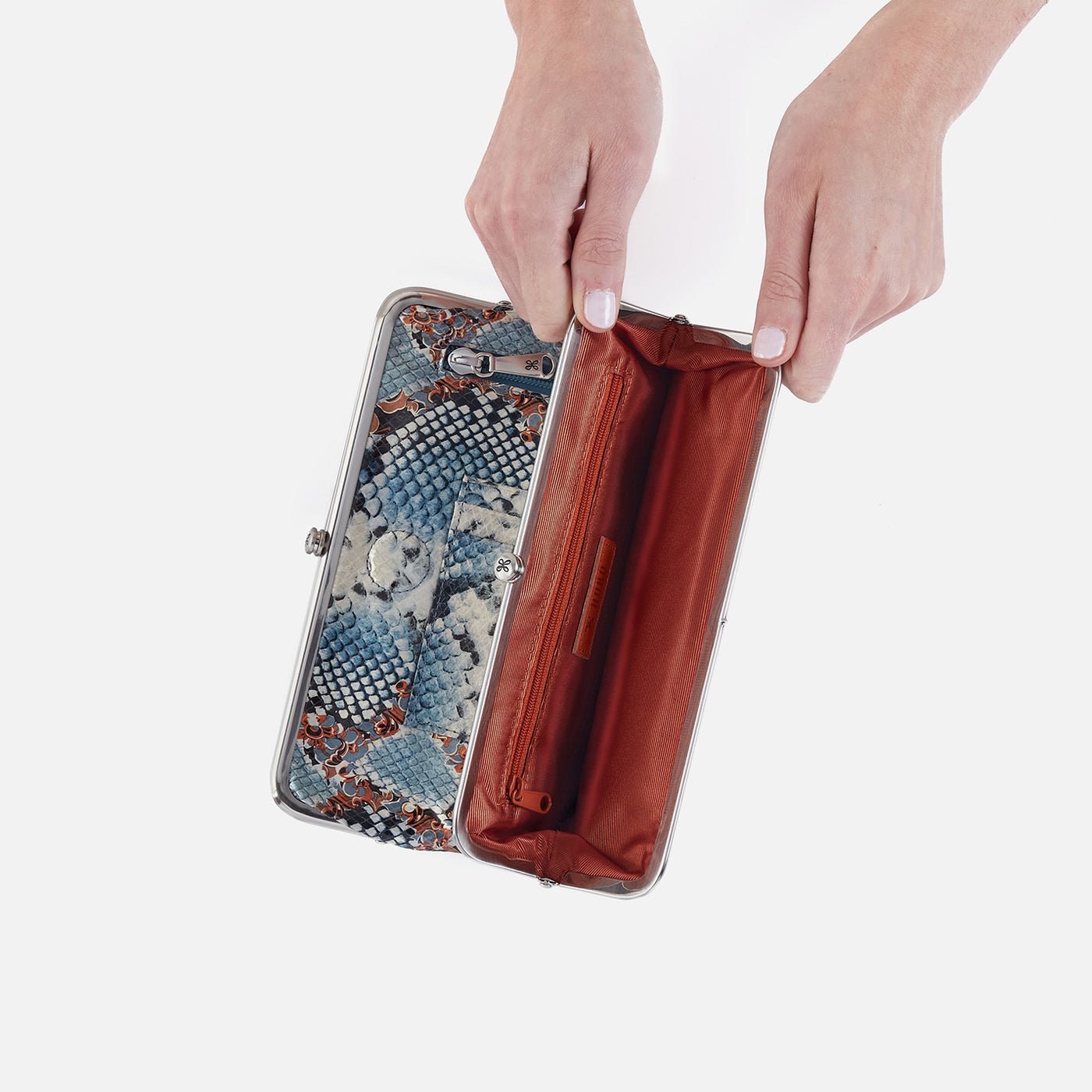 Lauren Clutch-Wallet In Printed Leather - Blue Tempest