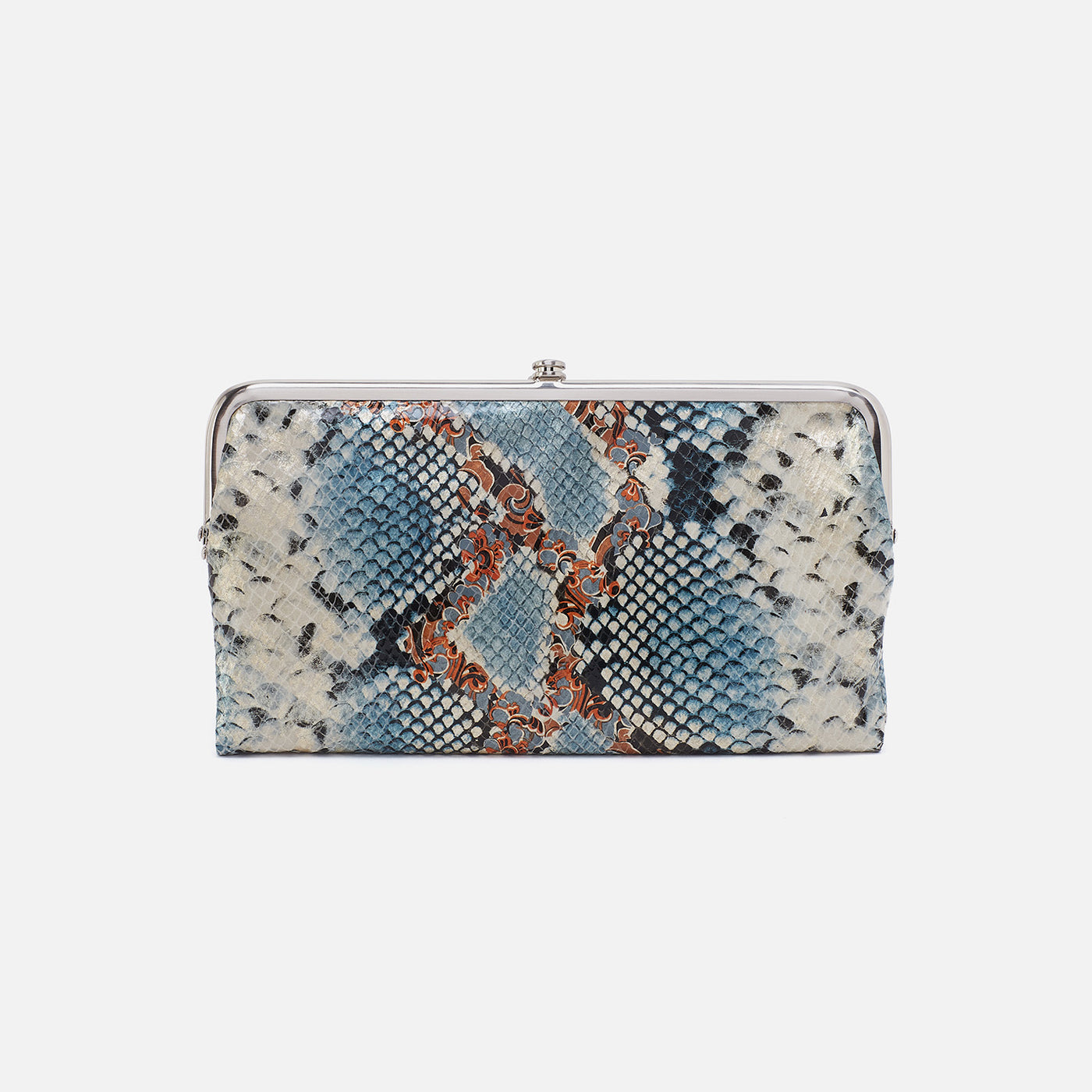 Lauren Clutch-Wallet In Printed Leather - Blue Tempest