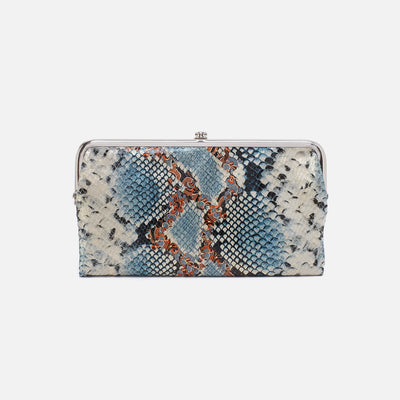 Lauren Clutch-Wallet In Printed Leather - Blue Tempest