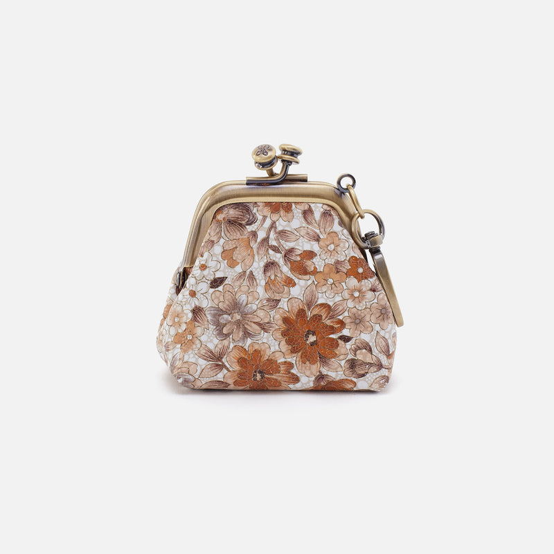 Run Frame Pouch In Printed Leather - Sepia Bloom