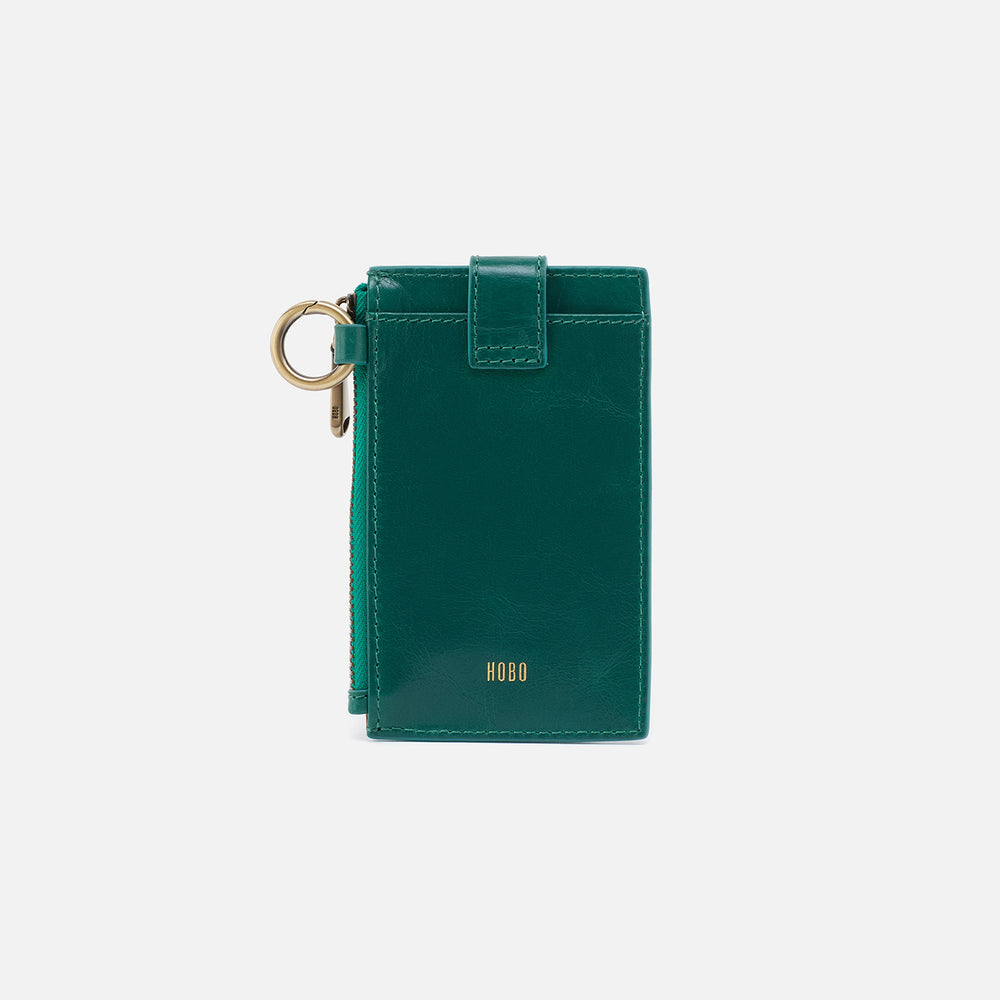 Ring Credit Card Wristlet In Polished Leather - Alpine Green