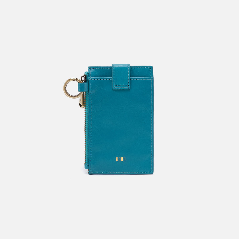 Ring Credit Card Wristlet in Polished Leather - Biscayne Blue