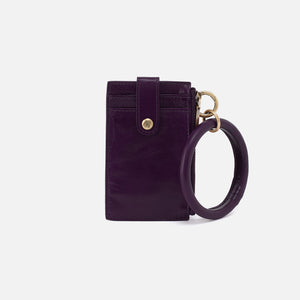 Ring Credit Card Wristlet In Polished Leather - Deep Purple