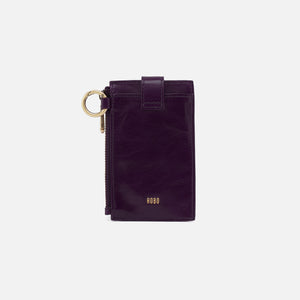 Ring Credit Card Wristlet In Polished Leather - Deep Purple