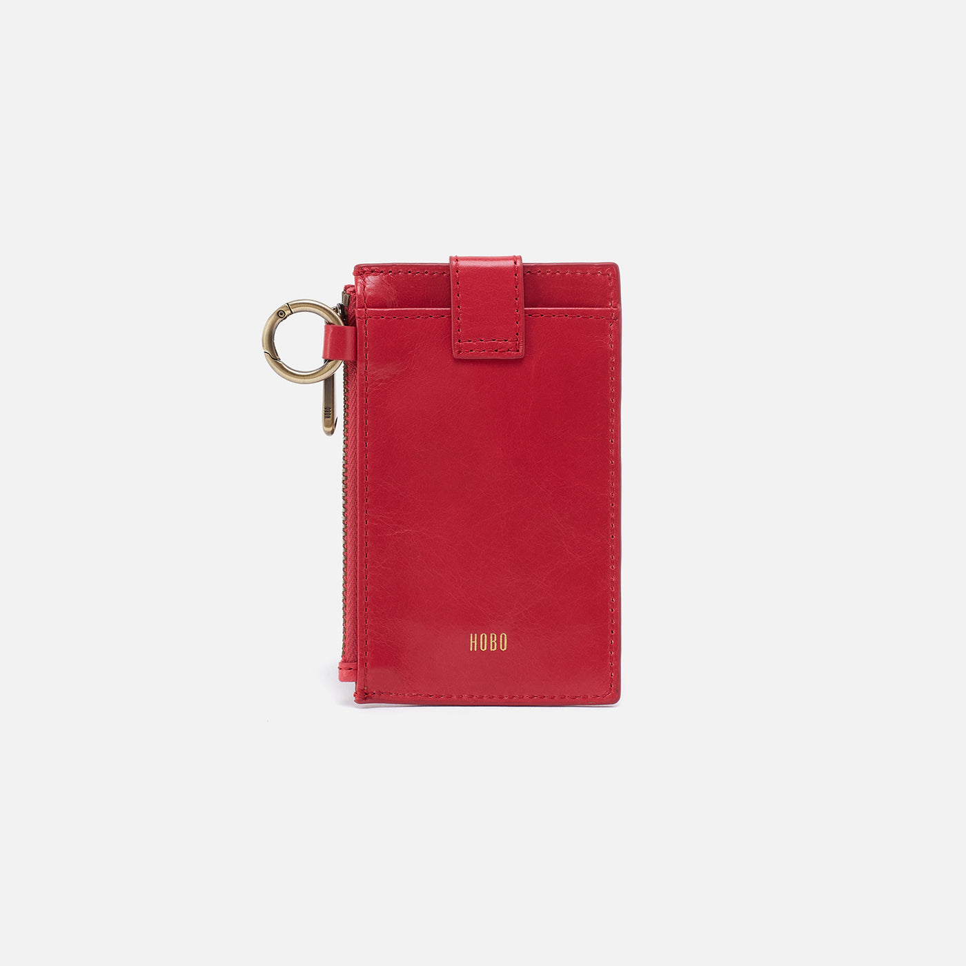 Ring Credit Card Wristlet in Polished Leather - Hibiscus