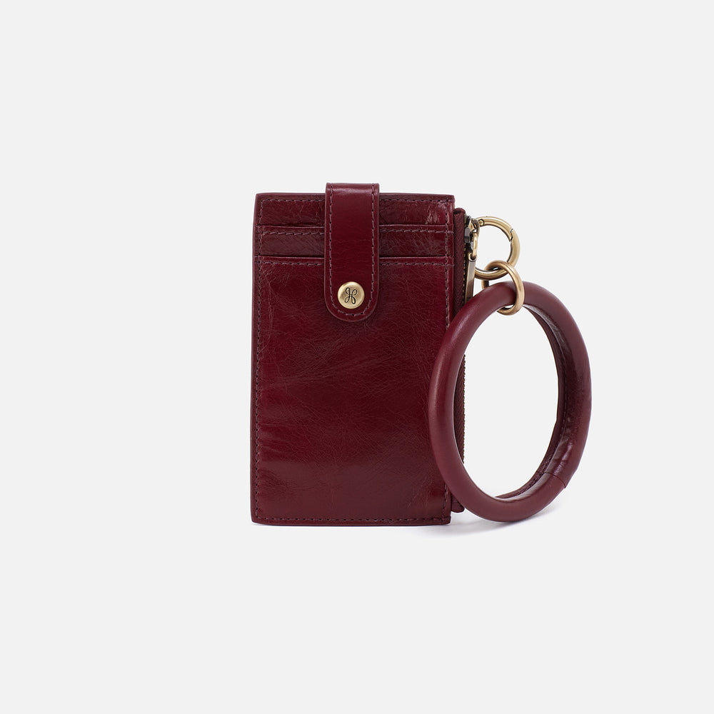 Ring Credit Card Wristlet In Polished Leather - Winterberry