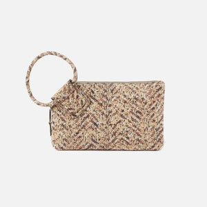 Sable Wristlet In Printed Leather - Neutral Mosaic Print