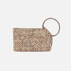 Sable Wristlet In Printed Leather - Neutral Mosaic Print