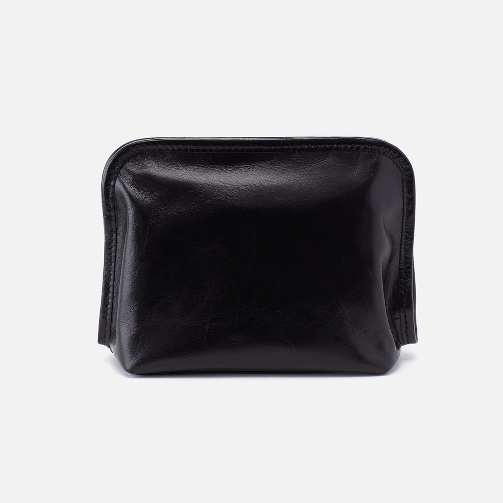 Beauty Cosmetic Pouch In Polished Leather - Black