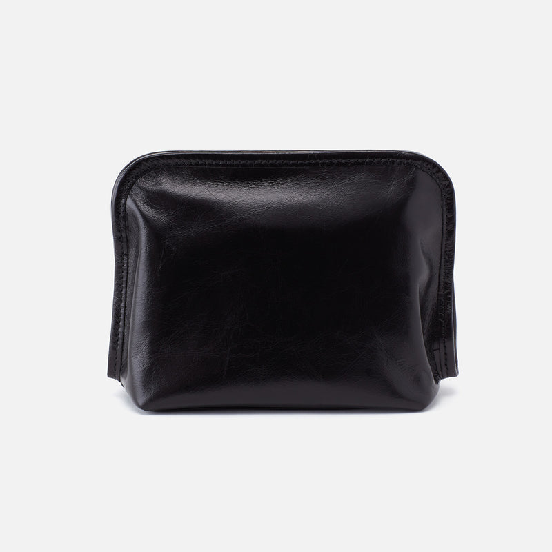 Beauty Cosmetic Pouch In Polished Leather - Black