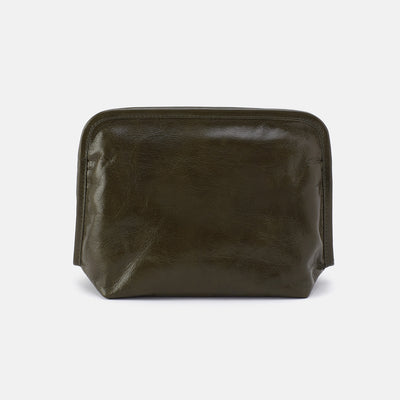 Beauty Cosmetic Pouch In Polished Leather - Deep Moss