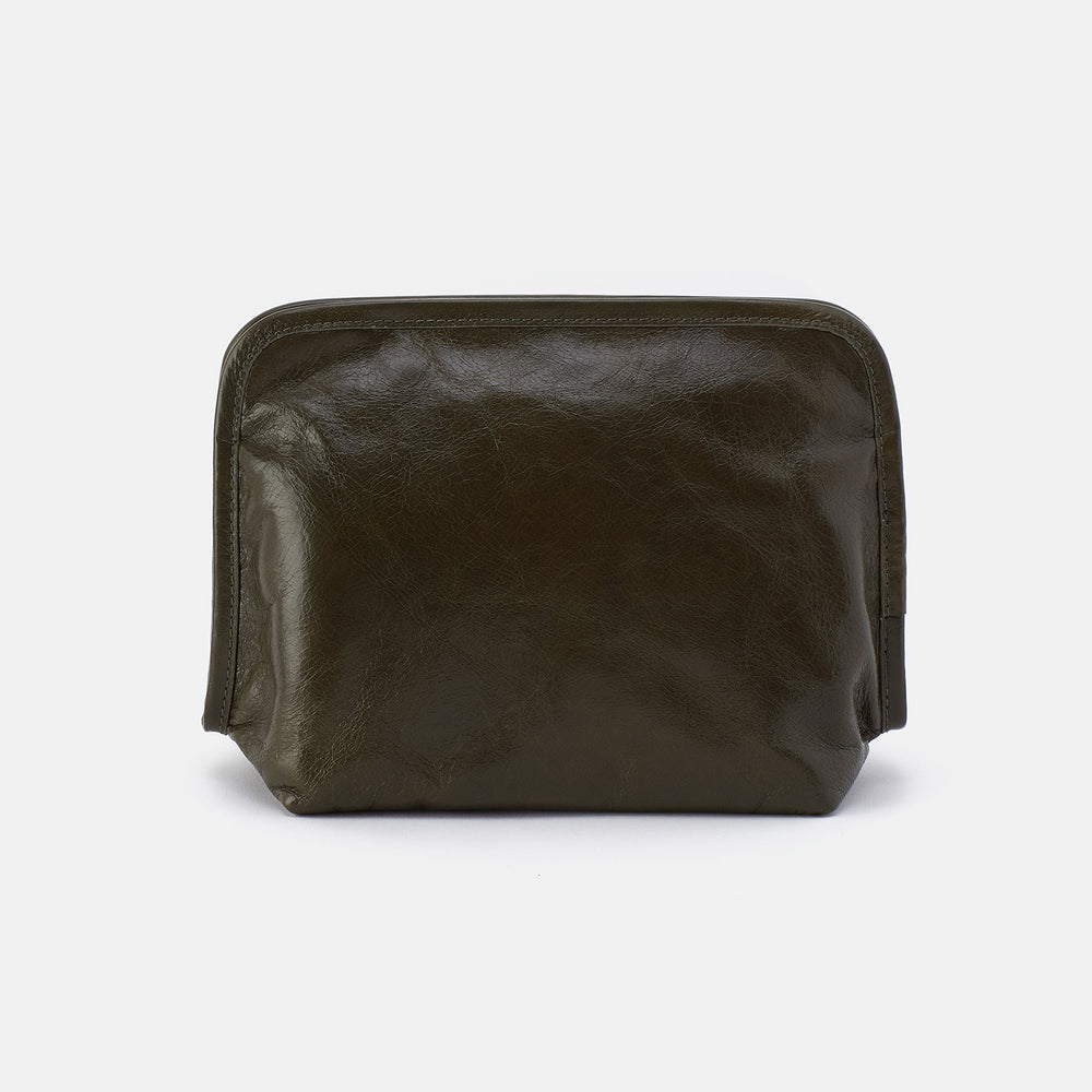 Beauty Cosmetic Pouch In Polished Leather - Deep Moss