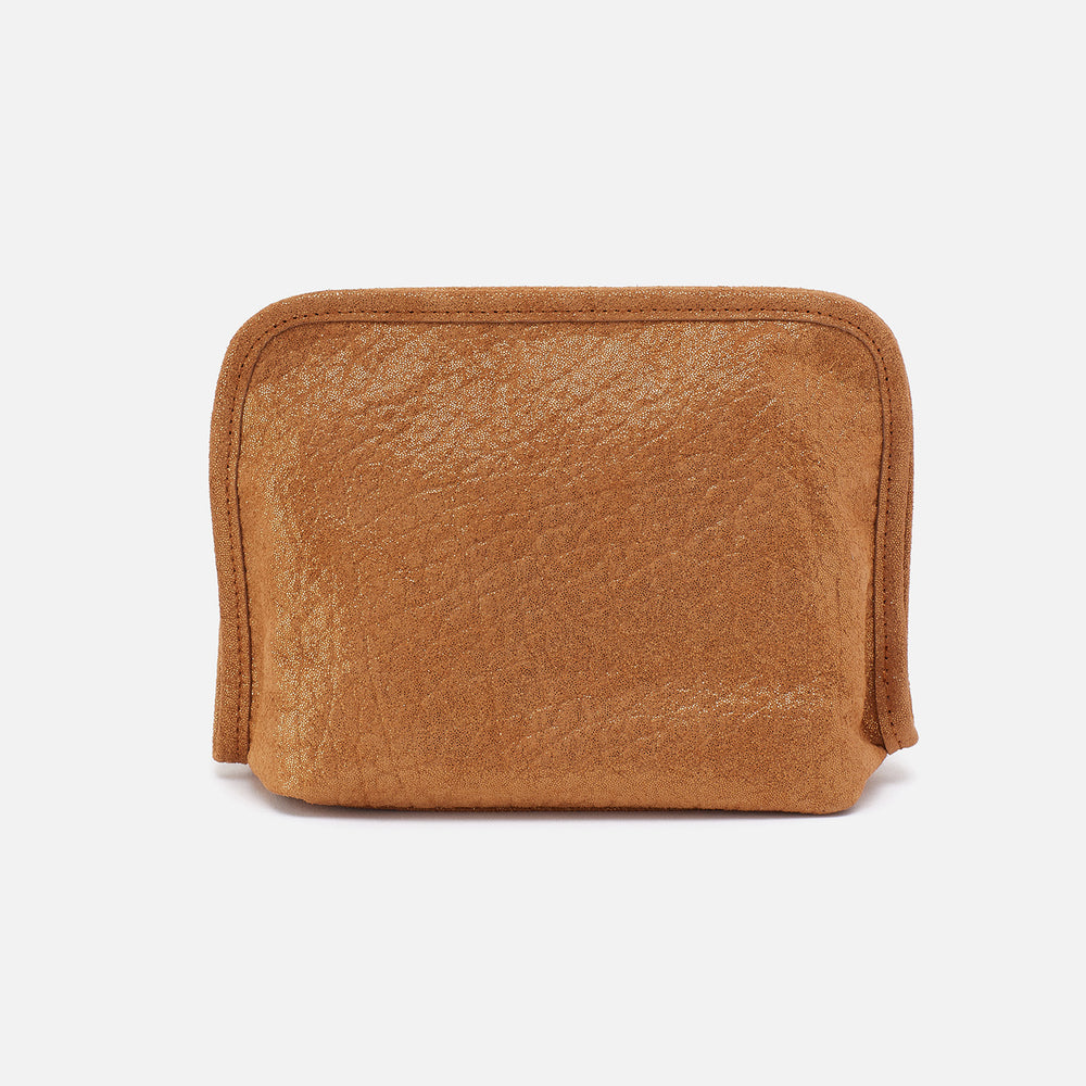 Beauty Cosmetic Pouch In Metallic Leather - Gold Rush