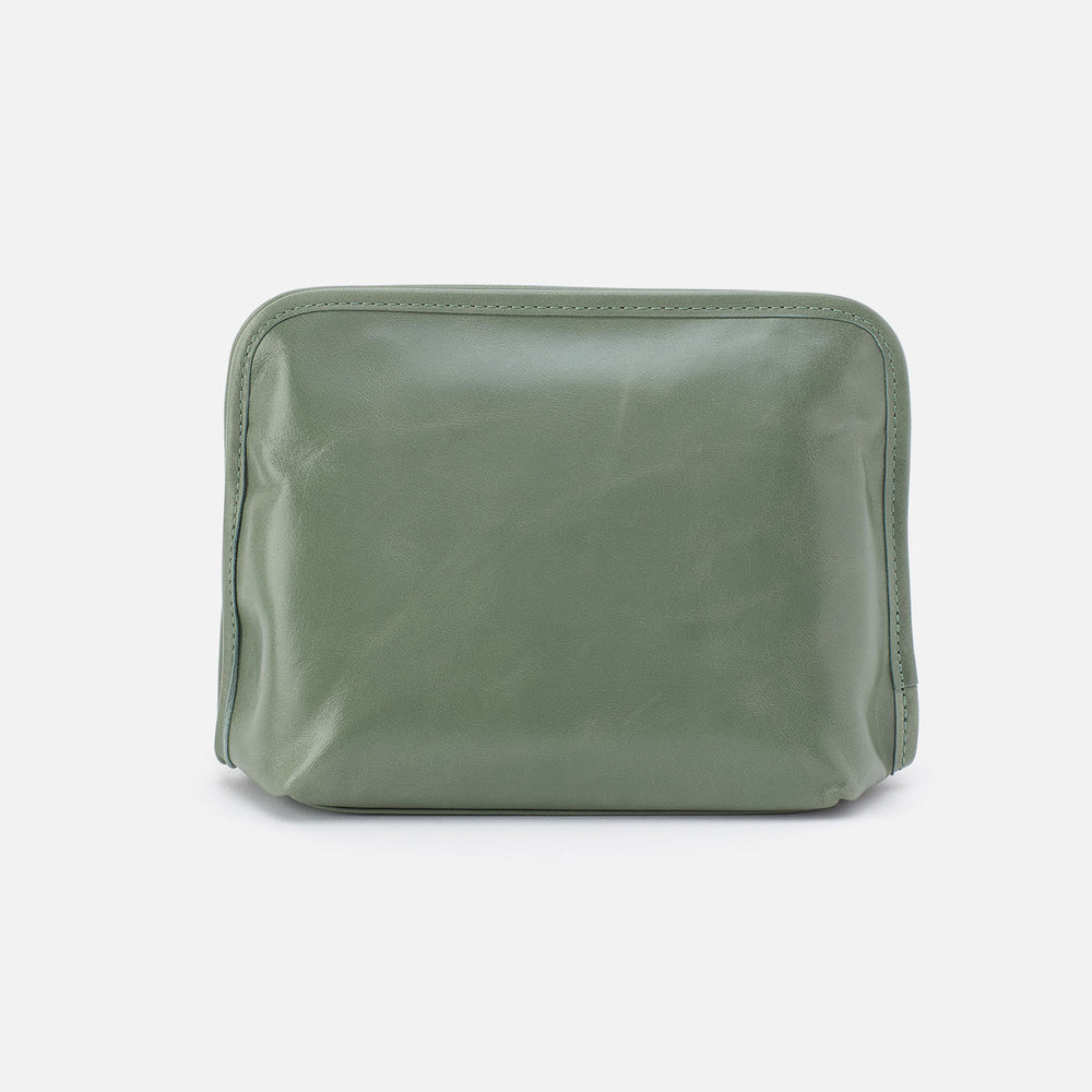 Beauty Cosmetic Pouch In Polished Leather - Jade