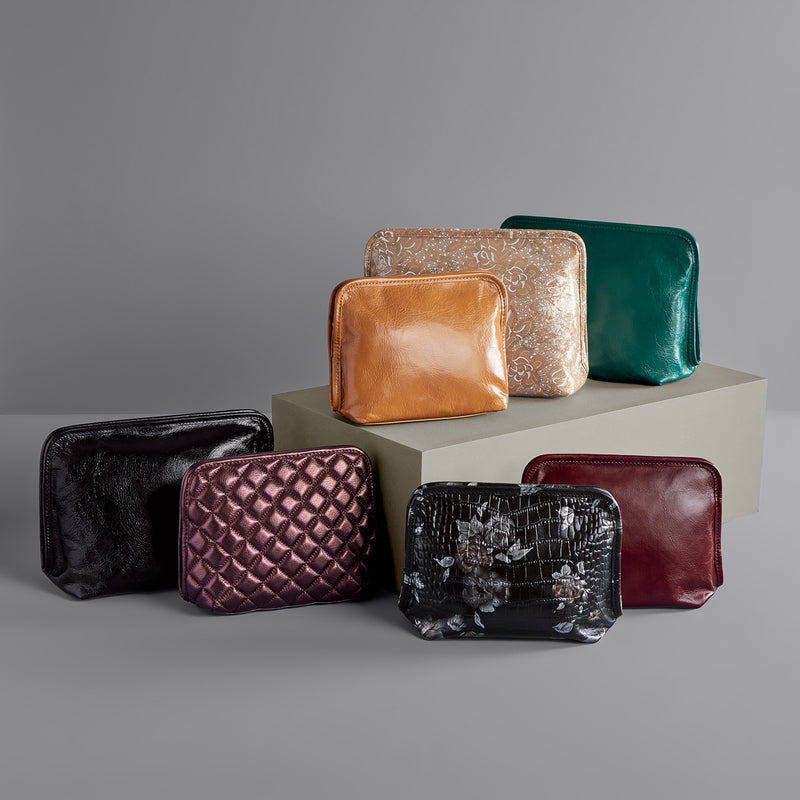 Beauty Cosmetic Pouch In Polished Leather - Winterberry