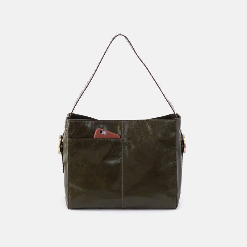 Render Shoulder Bag In Polished Leather - Deep Moss