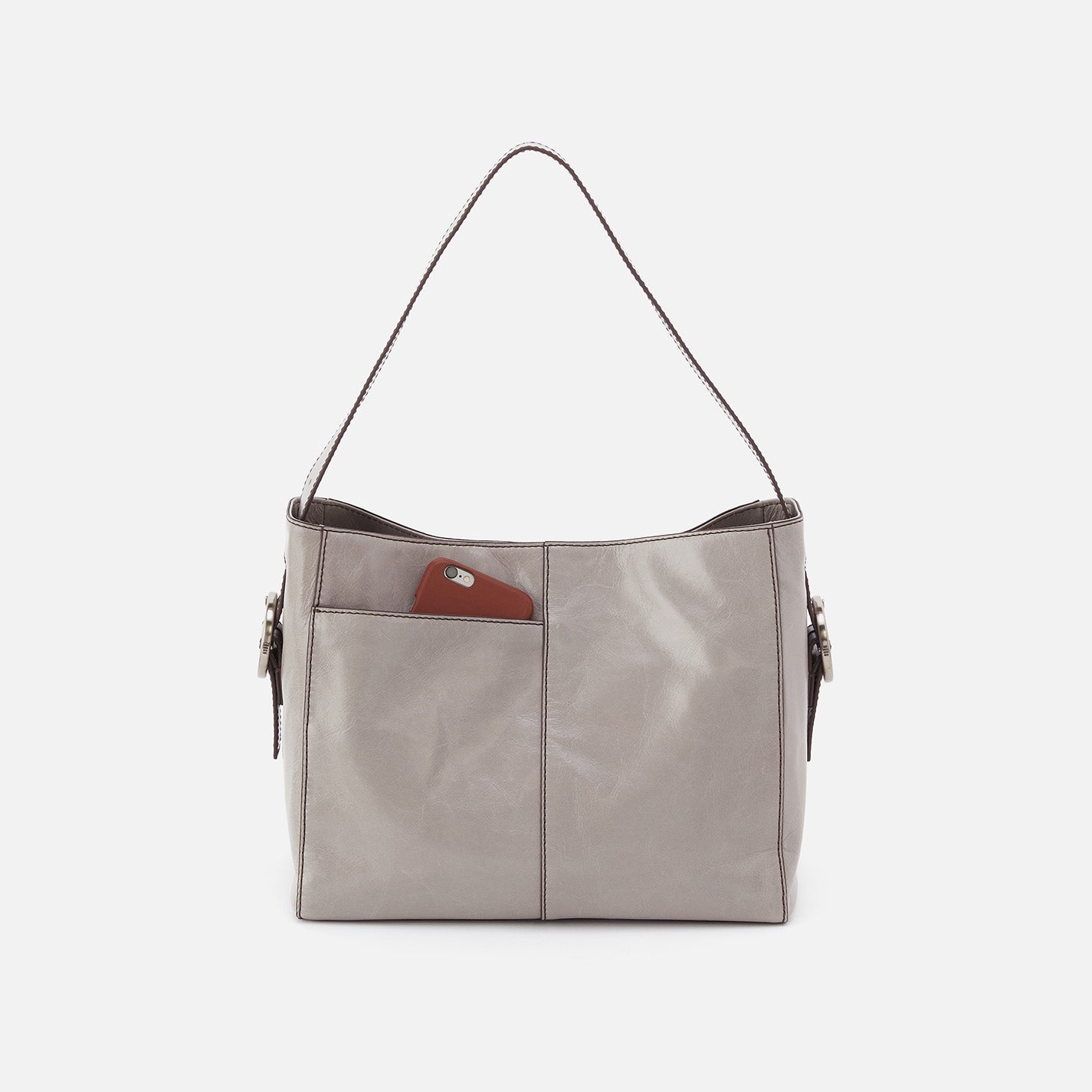 Render Shoulder Bag In Polished Leather Light Grey HOBO