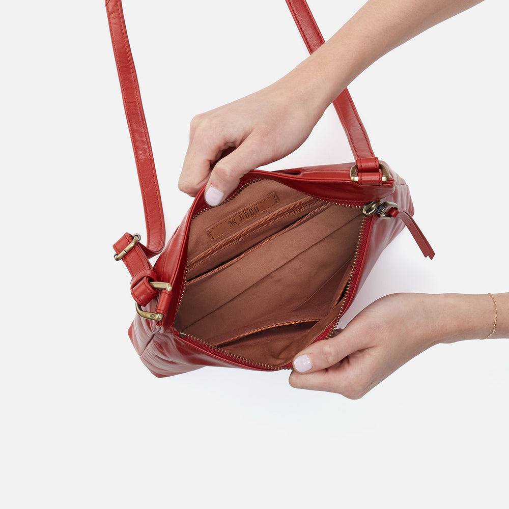 Cambel Crossbody In Polished Leather - Brick