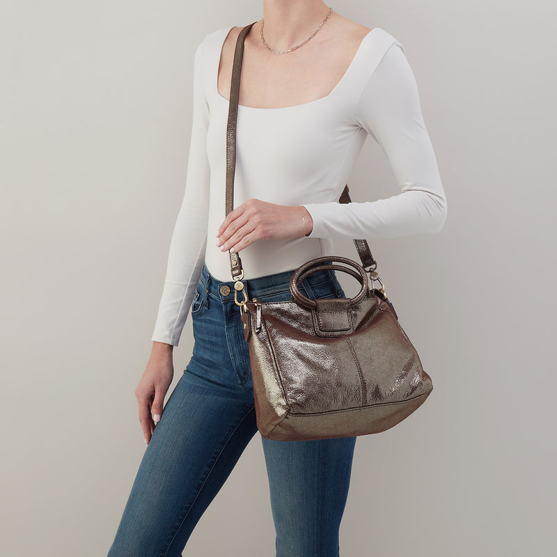 Sheila Medium Satchel In Metallic Leather - Coffee Galaxy