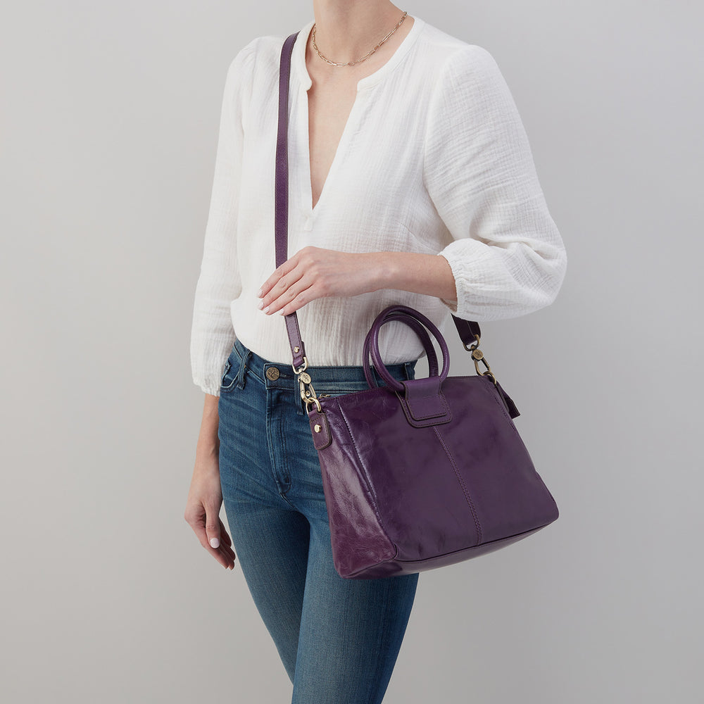 Sheila Medium Satchel in Polished Leather - Deep Purple