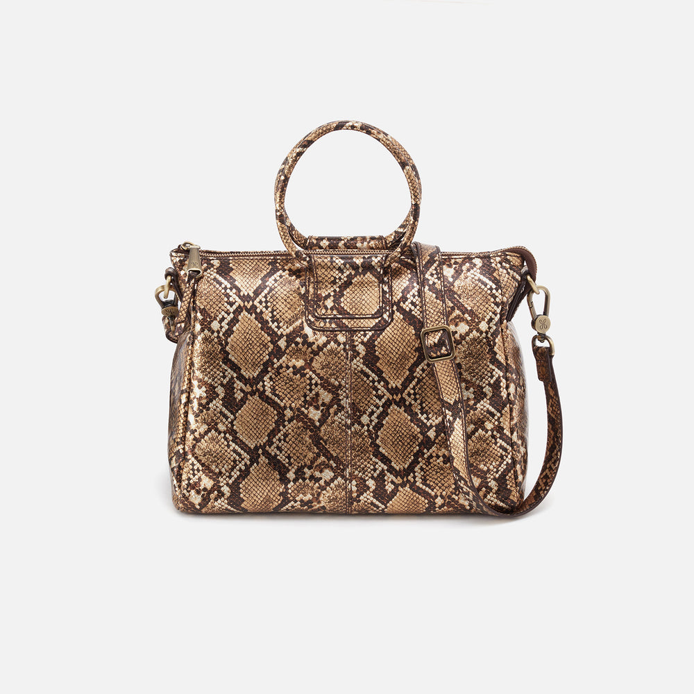 Sheila Medium Satchel in Printed Leather - Golden Snake