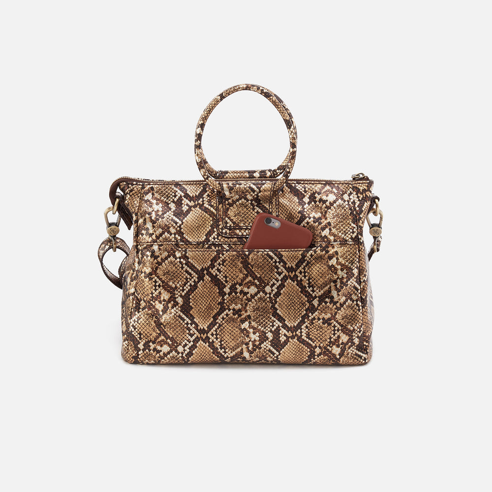 Sheila Medium Satchel in Printed Leather - Golden Snake