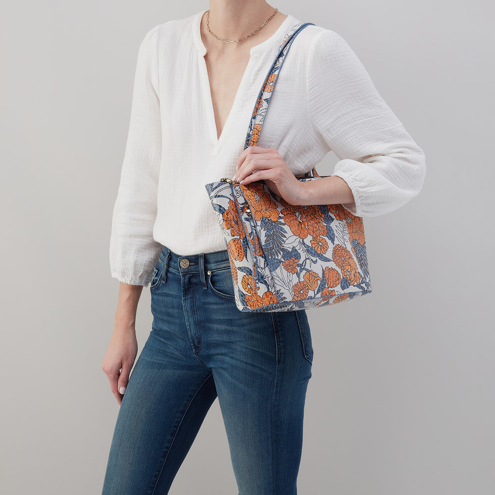 Haven Tote in Printed Leather - Orange Blossom