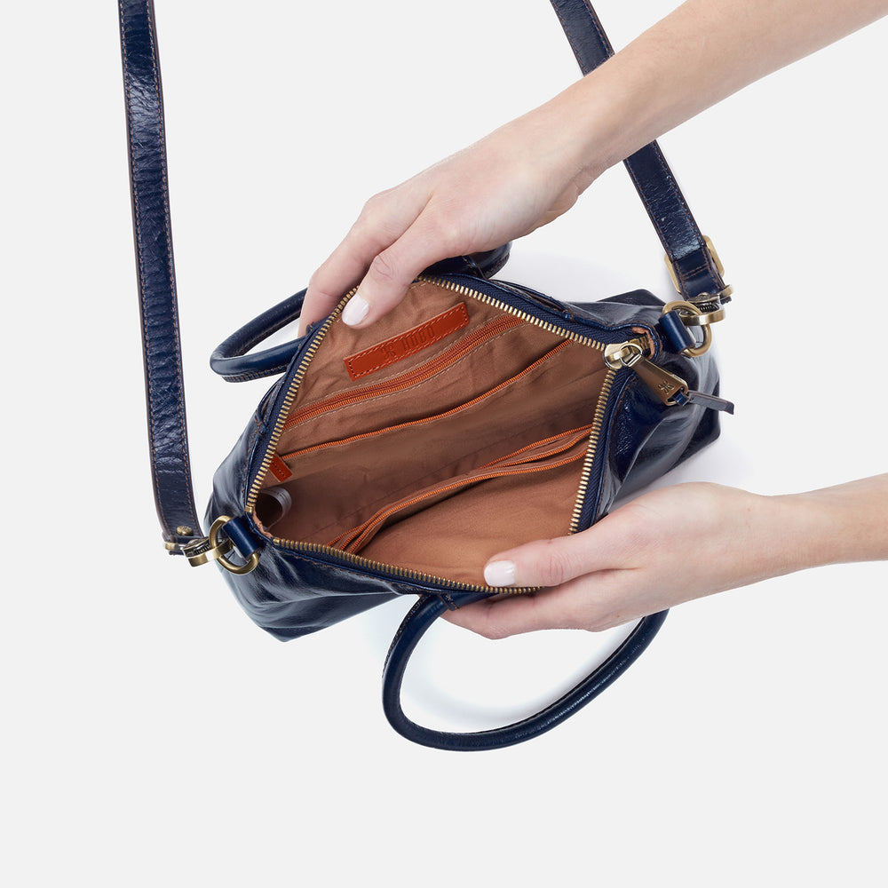 Sheila Top Zip Crossbody in Polished Leather - Nightshade