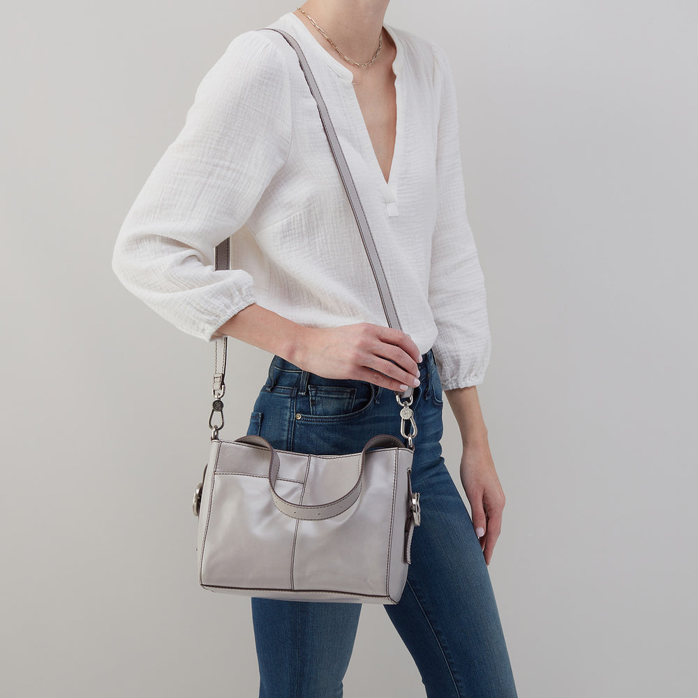 Render Small Crossbody In Polished Leather - Light Grey