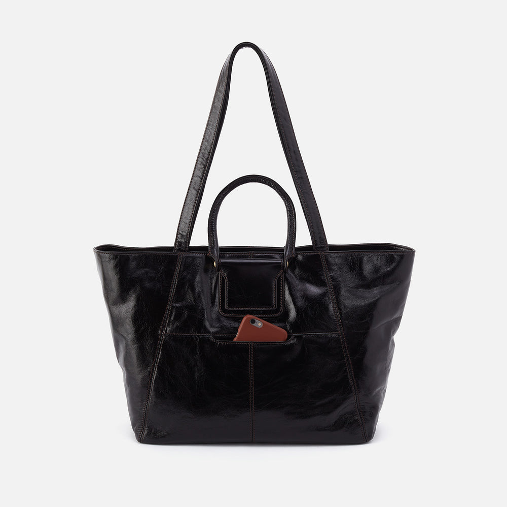 Sheila East-West Tote In Polished Leather - Black