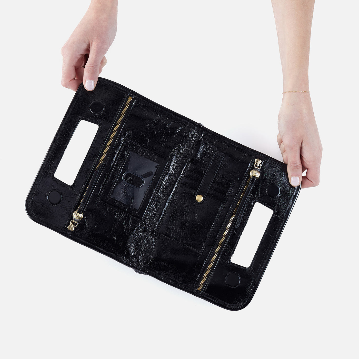 Ace Clutch In Polished Leather - Black