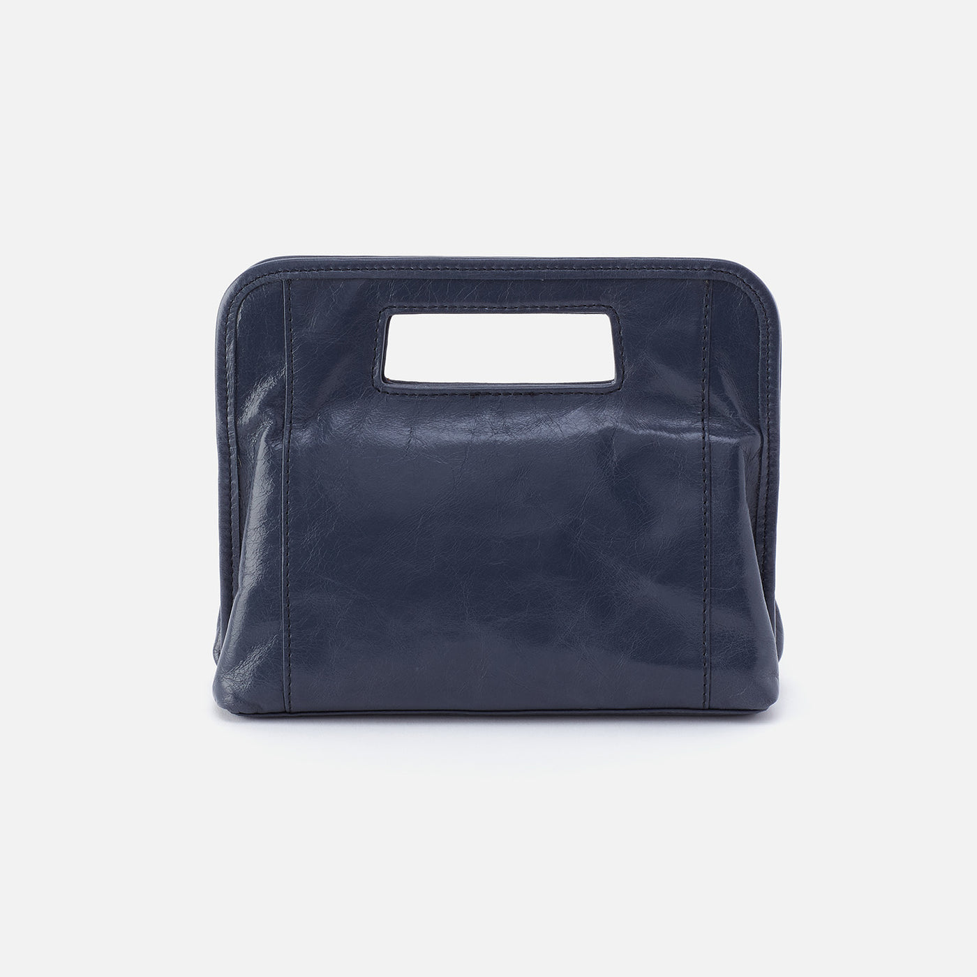 Ace Clutch In Polished Leather - Blue Stone