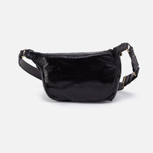 Via Belt Bag Sling In Polished Leather - Black