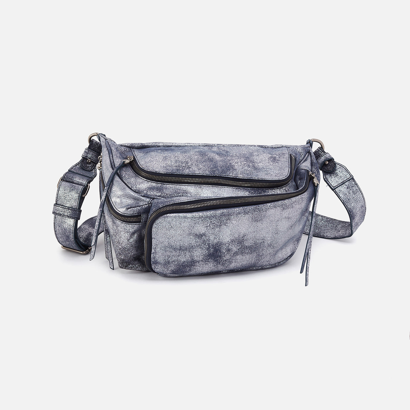 Via Belt Bag Sling In Metallic Leather - Blue Pewter