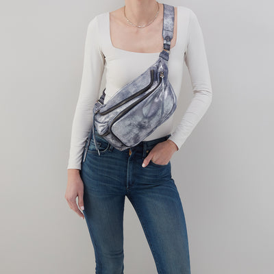 Via Belt Bag Sling In Metallic Leather - Blue Pewter