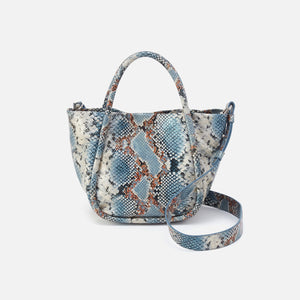 Margot Satchel In Printed Leather - Blue Tempest