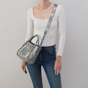 Margot Satchel In Printed Leather - Blue Tempest