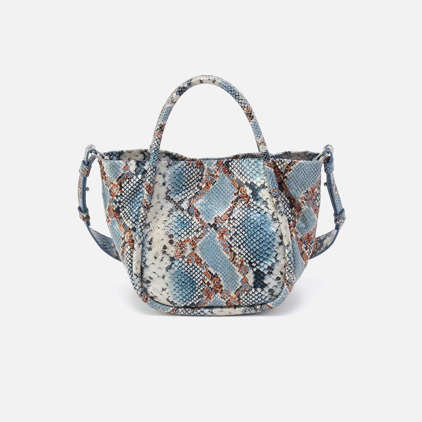 Margot Satchel In Printed Leather - Blue Tempest