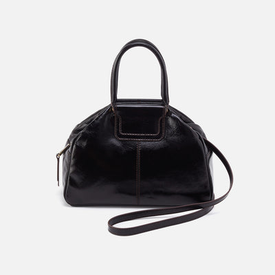 Sheila Drop Handle Satchel In Polished Leather - Black