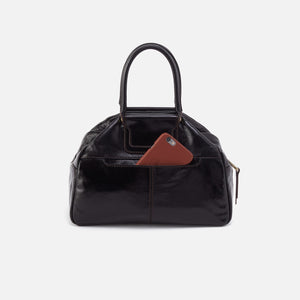 Sheila Drop Handle Satchel In Polished Leather - Black