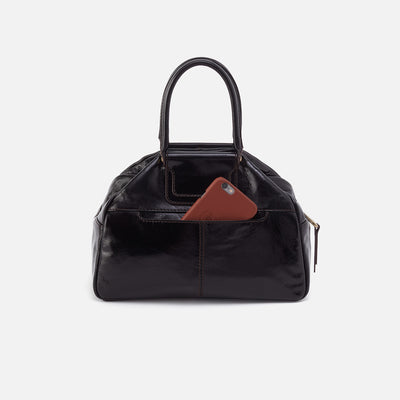 Sheila Drop Handle Satchel In Polished Leather - Black