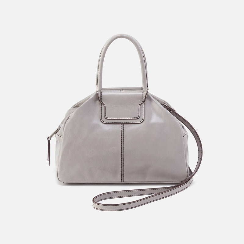 Sheila Drop Handle Satchel In Polished Leather - Light Grey