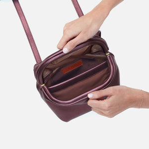 Logan Crossbody In Metallic Leather - Frosted Plum