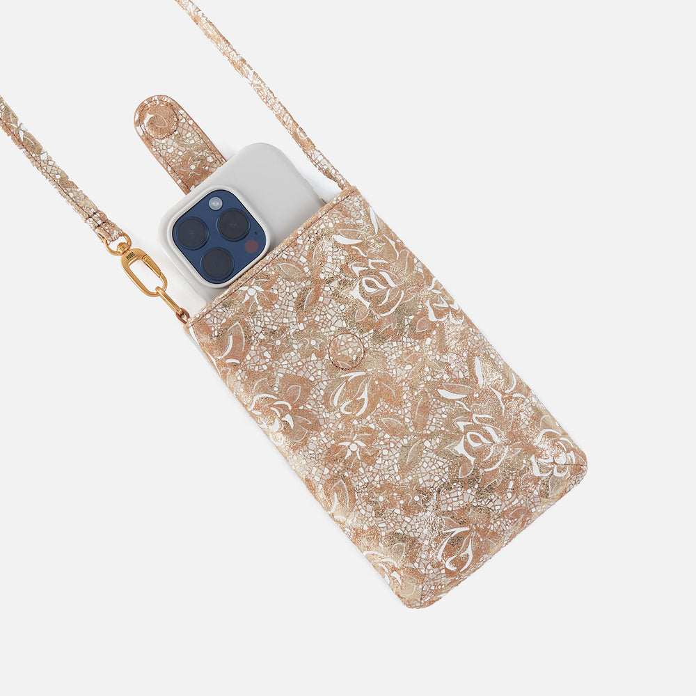 Marlo Carryall Crossbody In Printed Leather - Gilded Petals