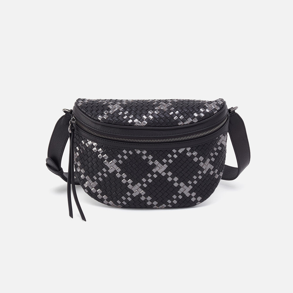 Juno Belt Bag In Woven Leather - Black Metallic Woven